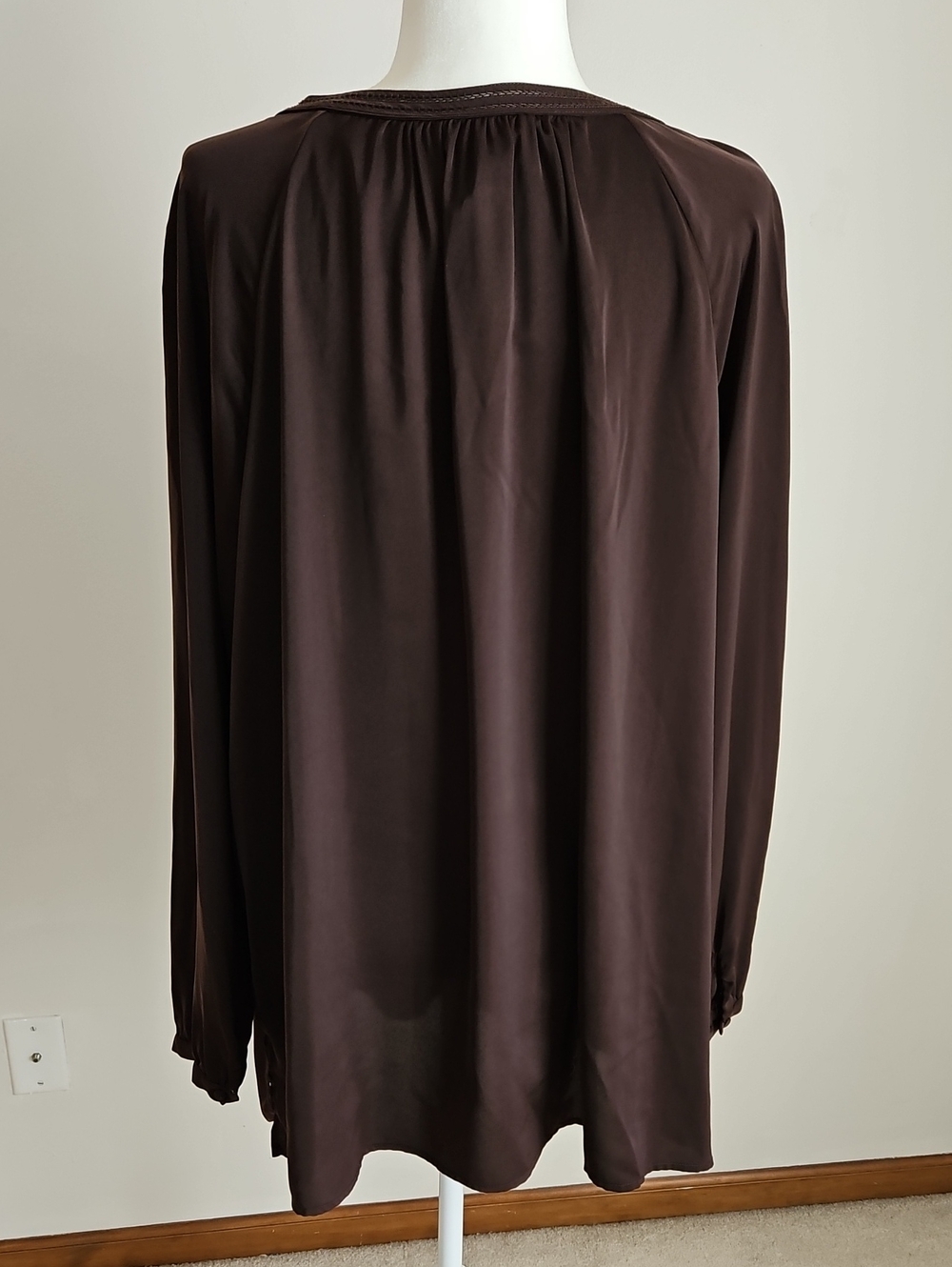 Lauren Ralph Lauren Blouse Gathered Eyelet Neck Brown Long Sleeve Boho 3X - Picture 3 of 10